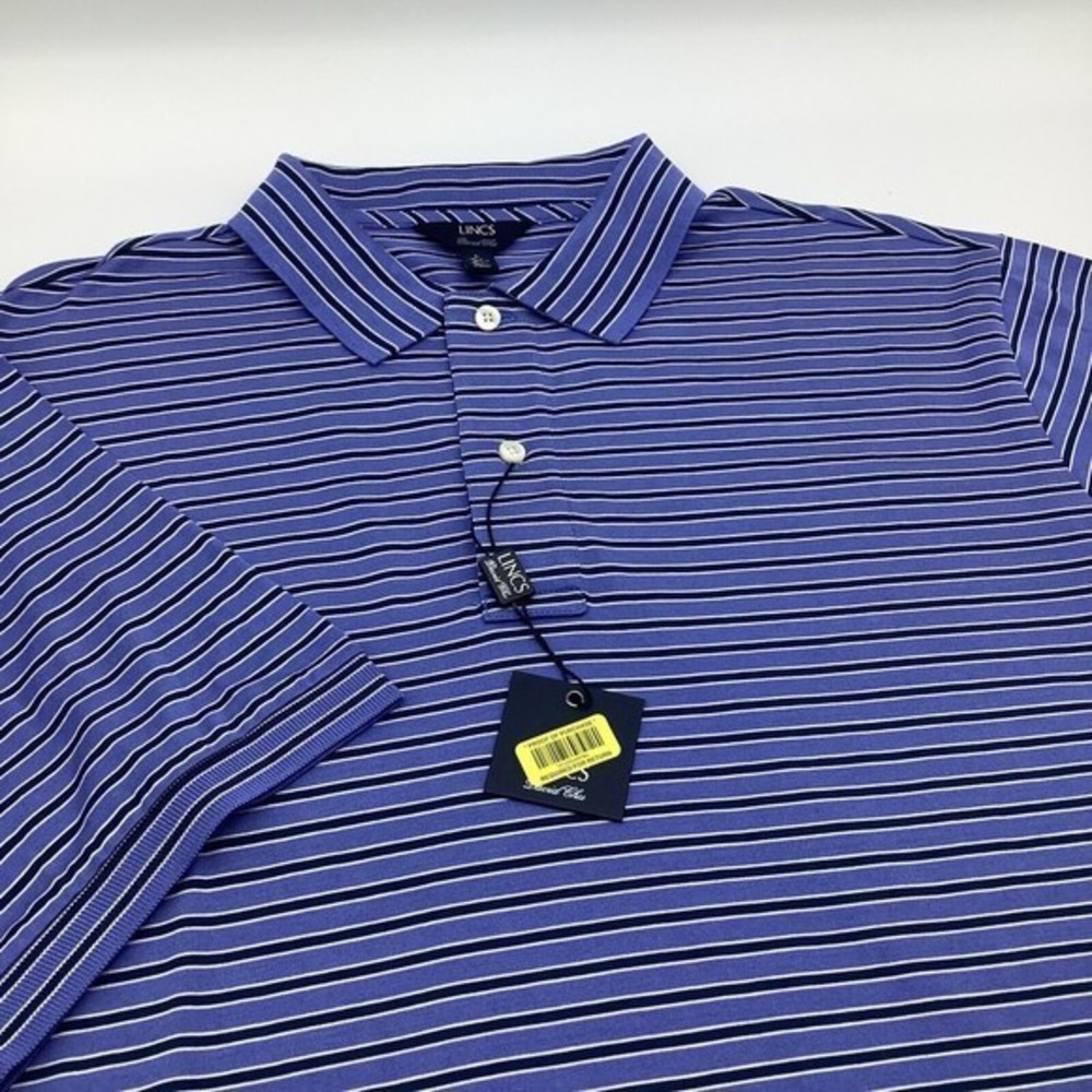 Lincs David Chu Mens Short Sleeve Golf Polo Blue Striped‎ Size Large NWT